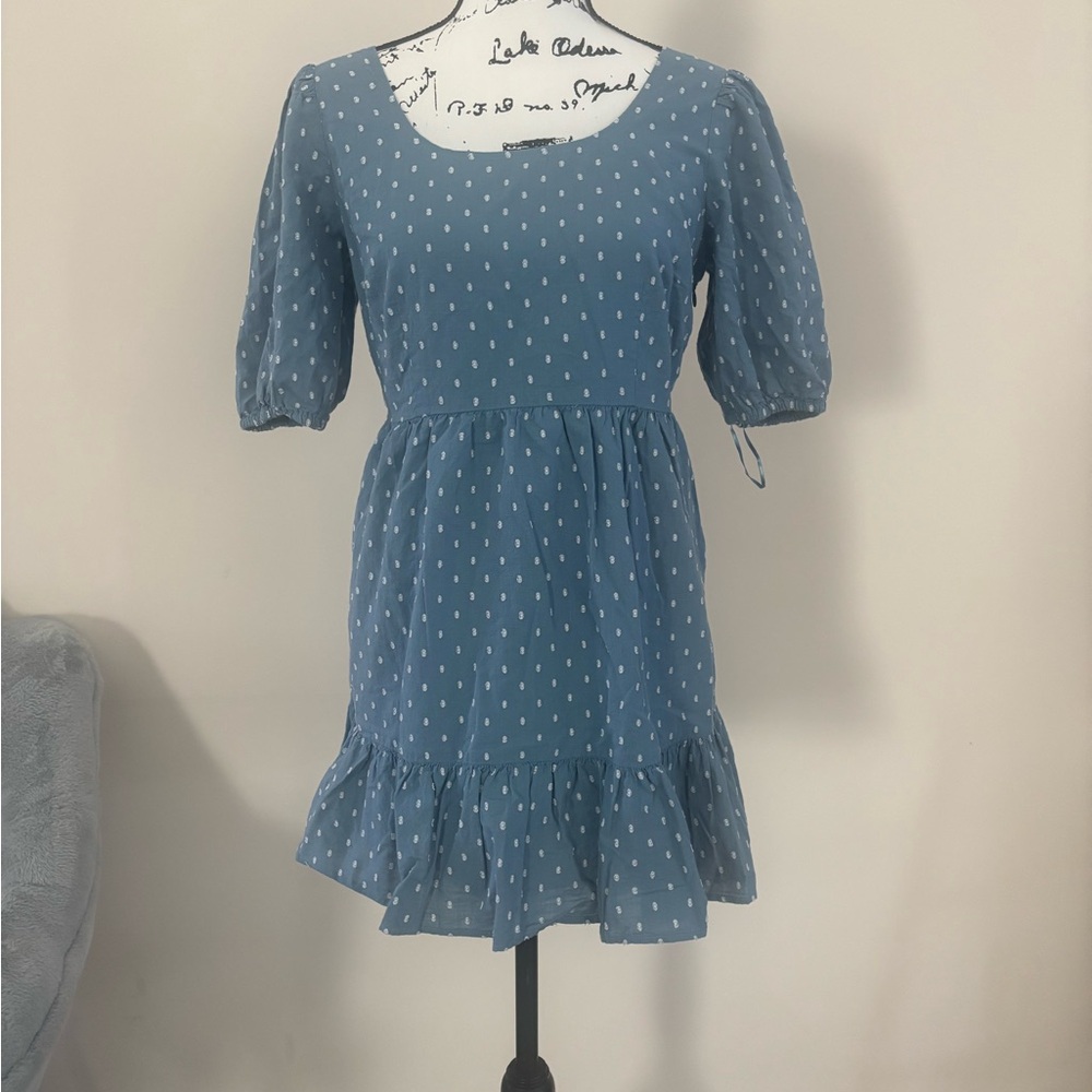 LOFT Blue Dress with White Polka Dots